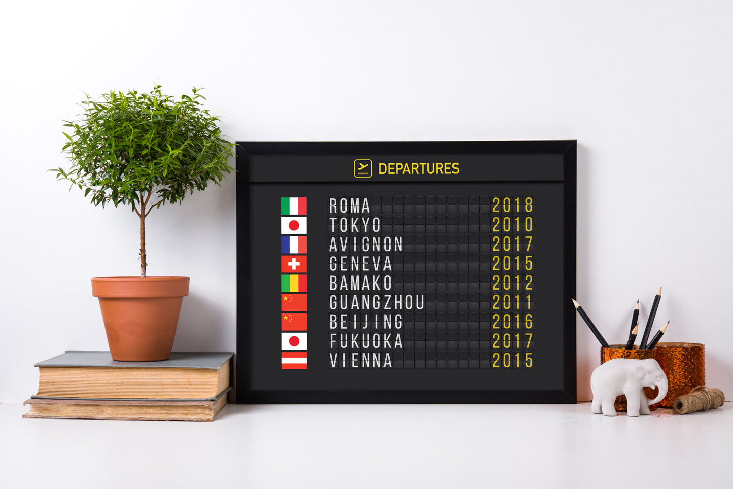 Digital-Only Personalized Airport Flight Board With Flags