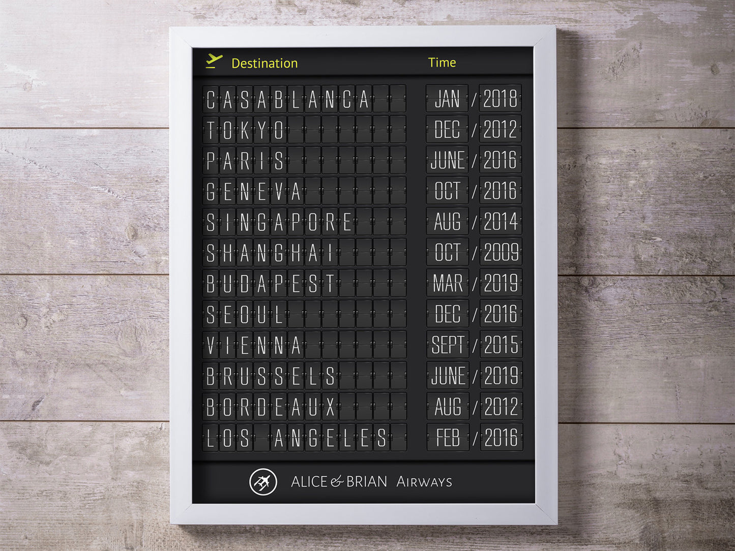 Printed Personalized  Airport Board (with Thin Letters)