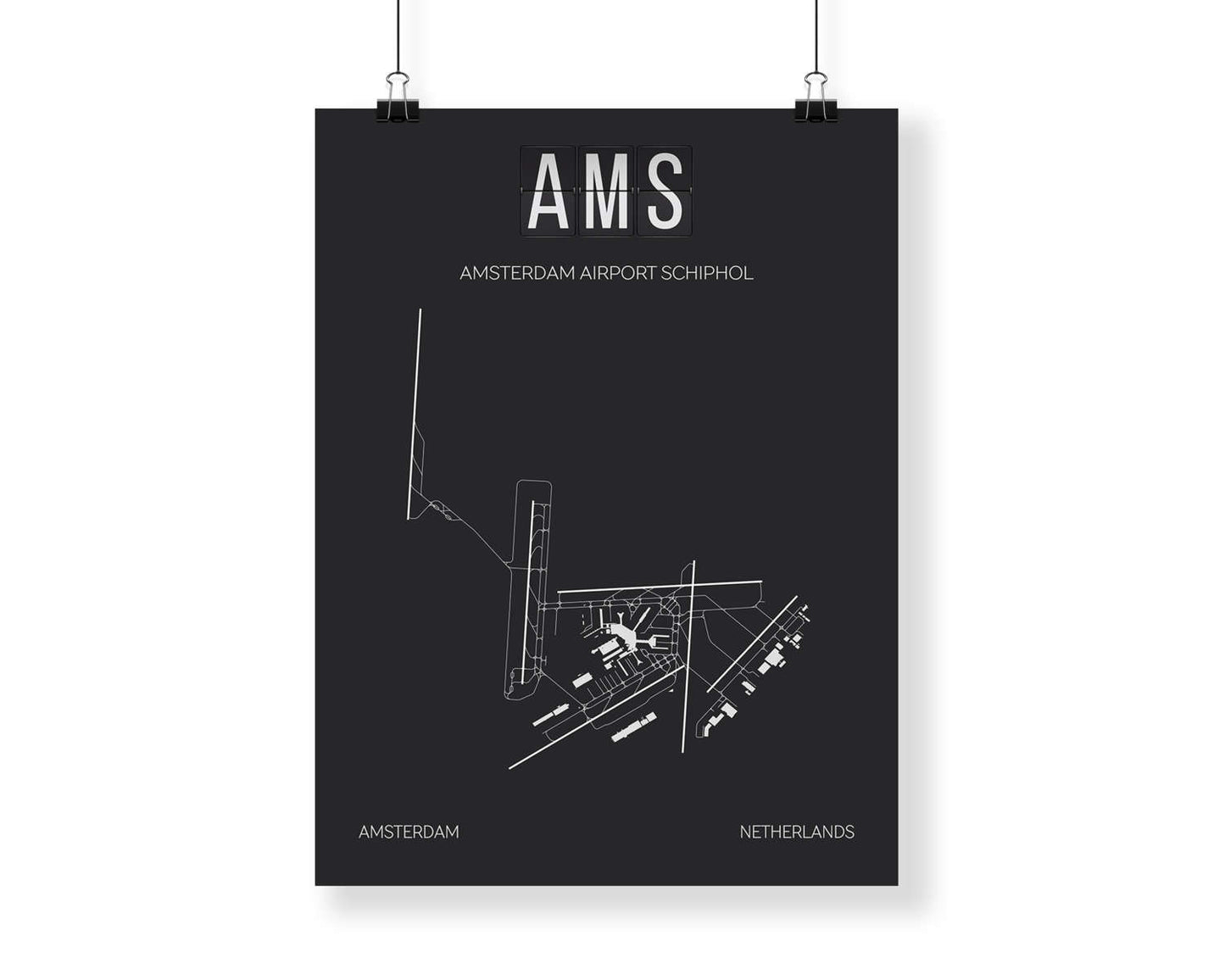 AMS Amsterdam Schiphol Airport Print Map Wall Art