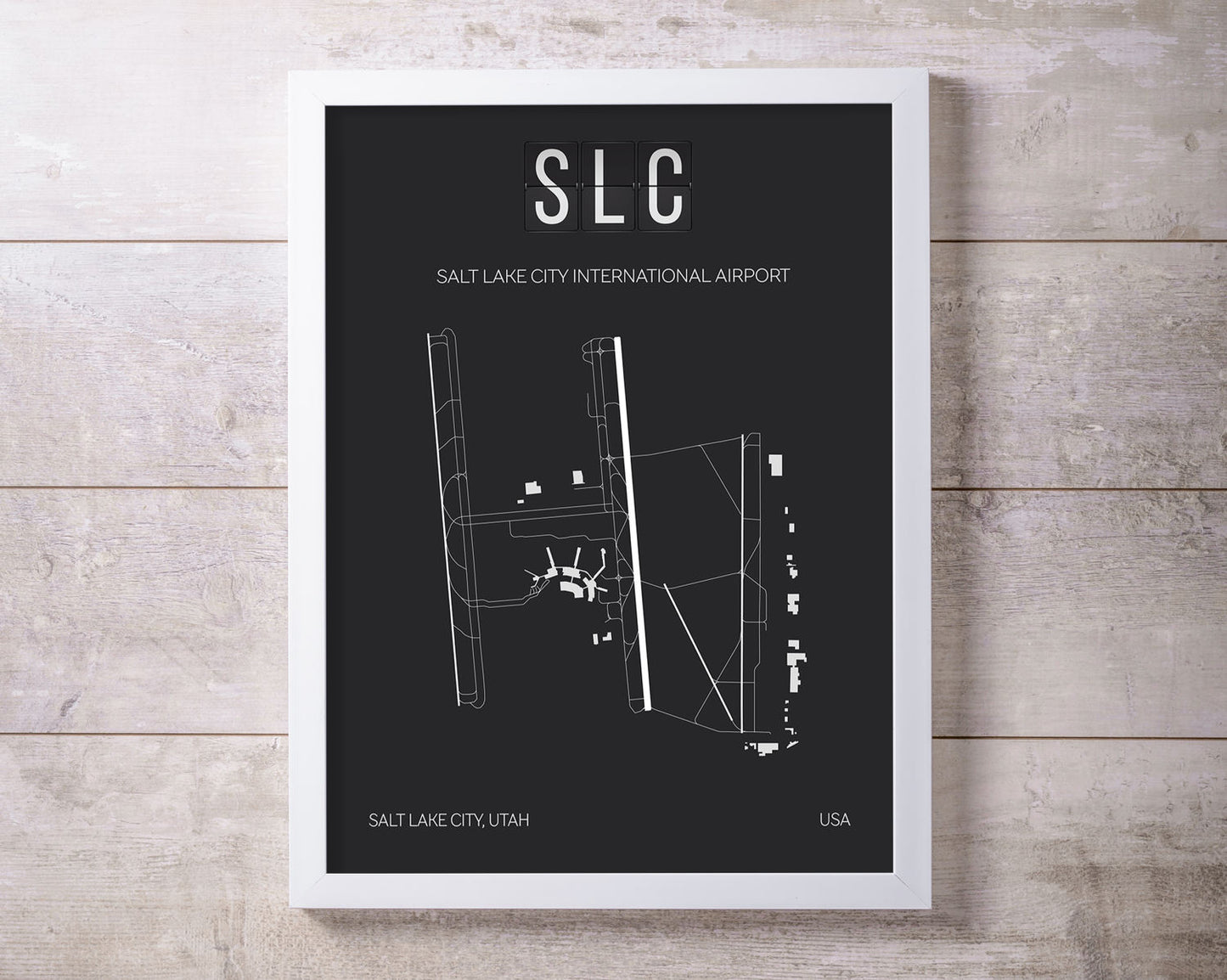 SLC Salt Lake City Airport Print Map Wall Art