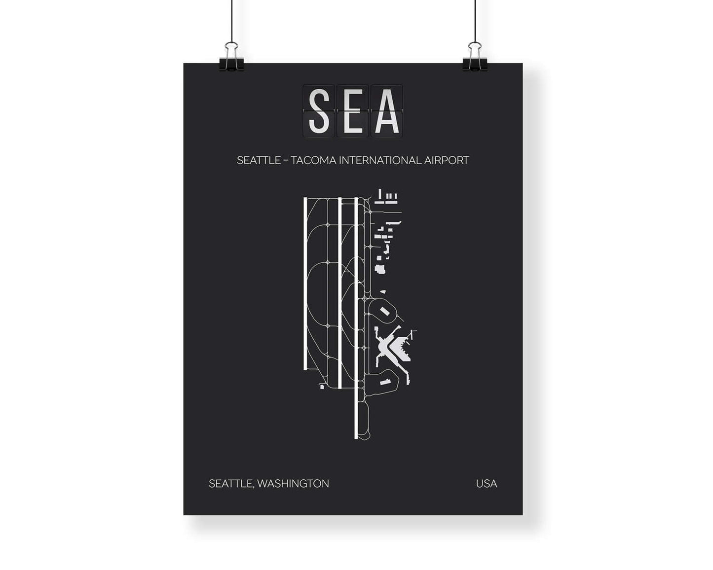 SEA Seattle Tacoma SEATAC Airport Print Map Wall Art