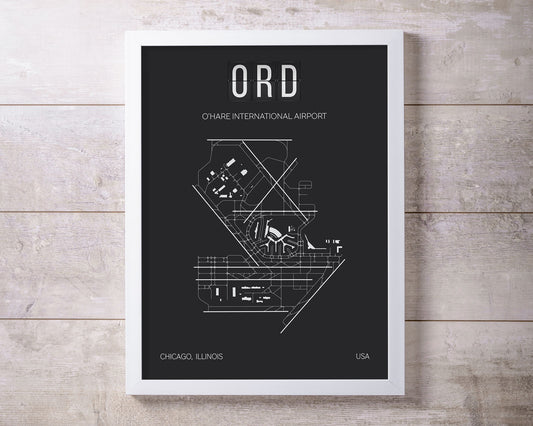 ORD Chicago O'Hare International Airport Print Map Wall Art