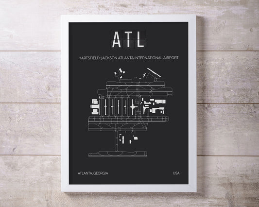 ATL Atlanta International Airport Print Map Wall Art