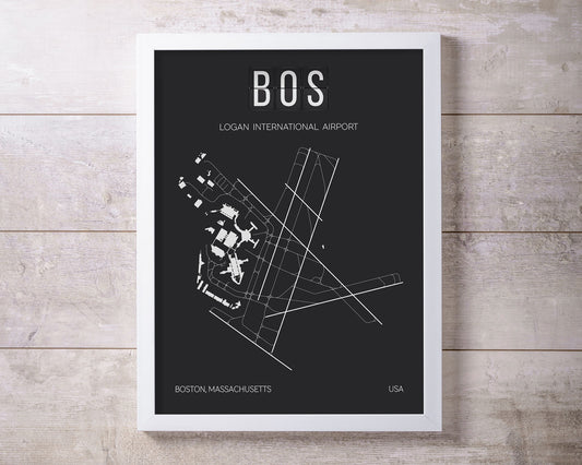 BOS Boston Logan International Airport Print Map Wall Art