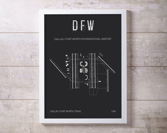 DFW Dallas Fort Worth International Airport Print Map Wall Art