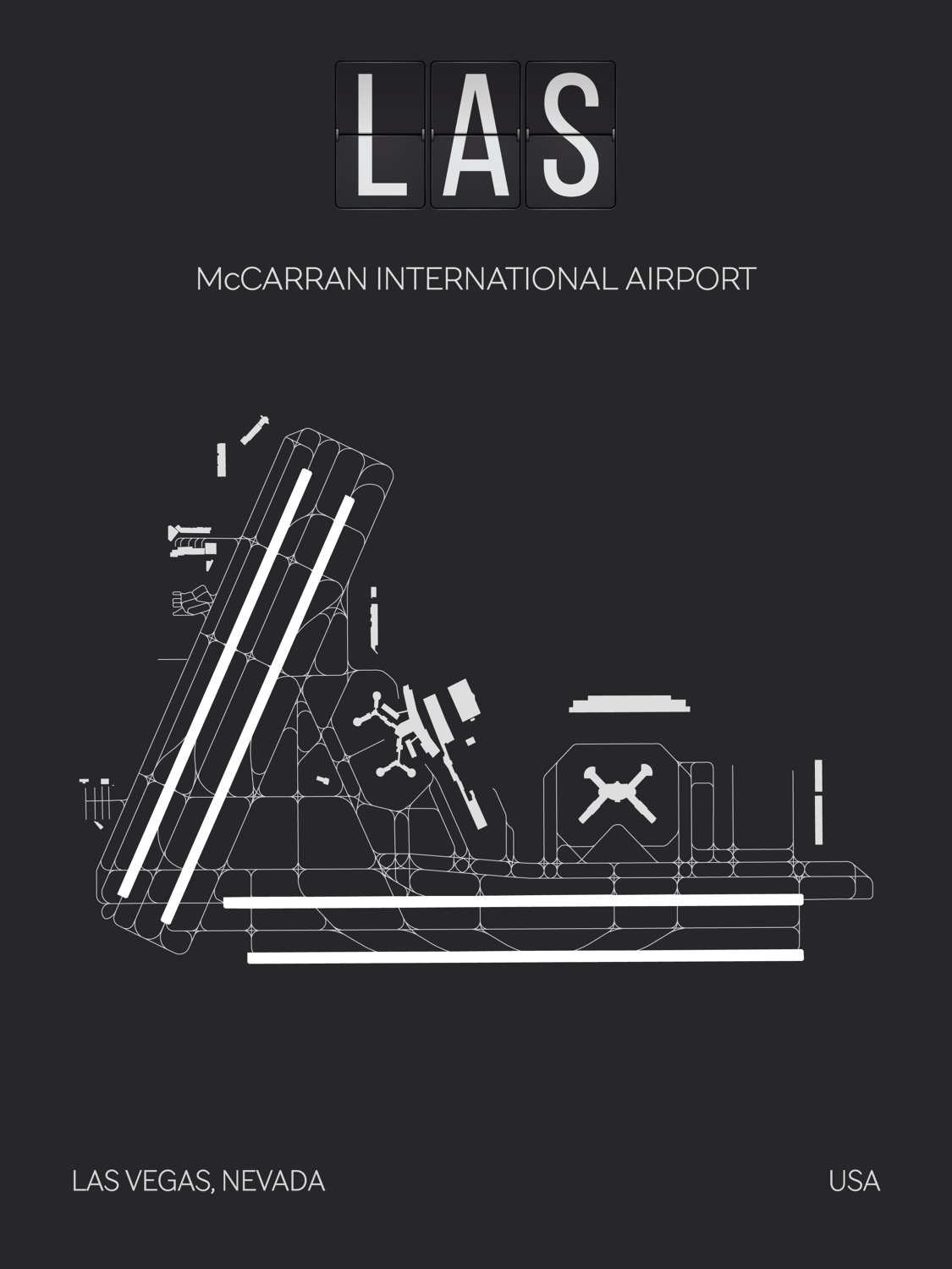 LAS Las Vegas McCarran International Airport Print Map Wall Art