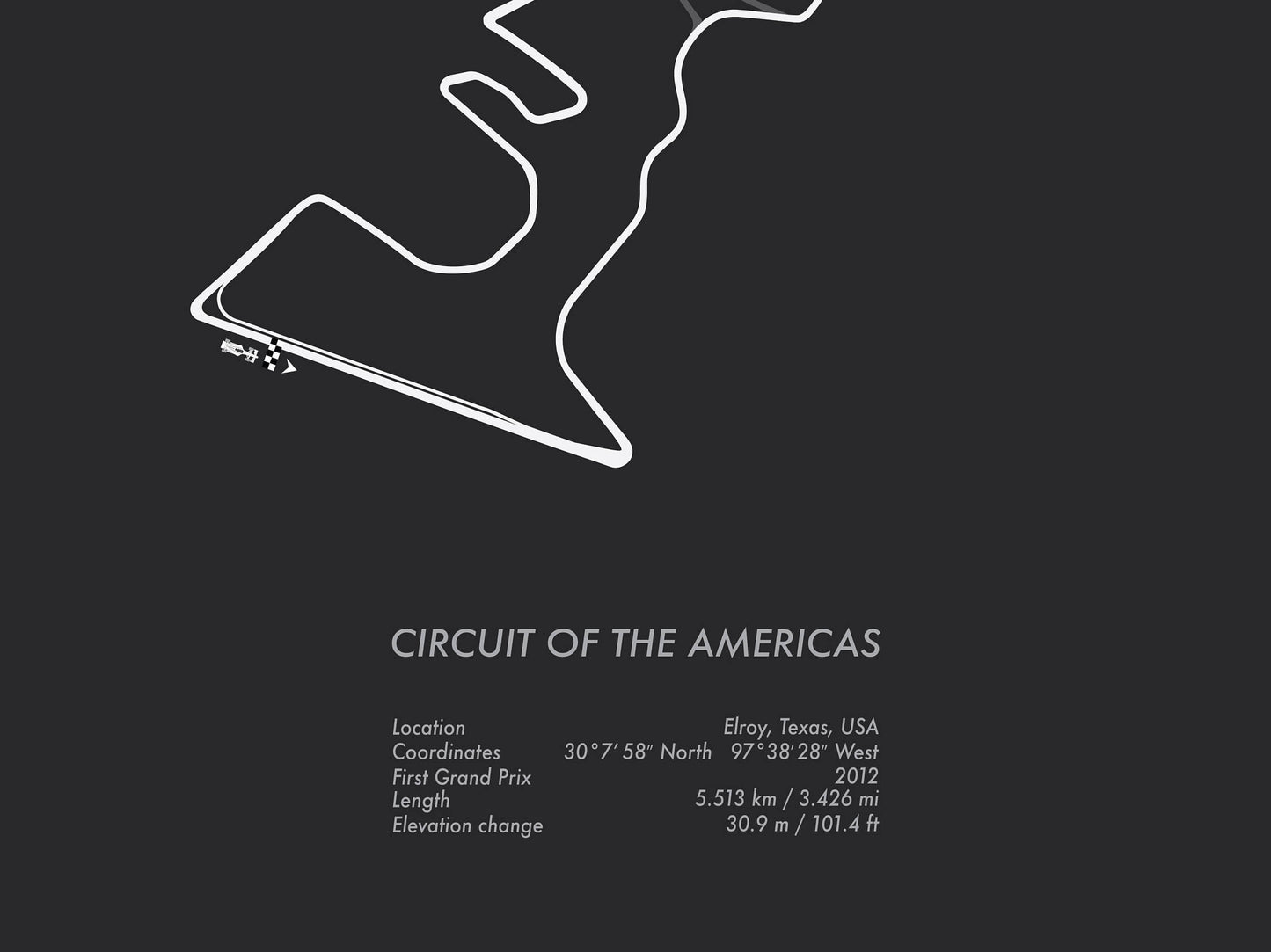 Formula One USA Grand Prix at Austin Racing Map Wall Art Print