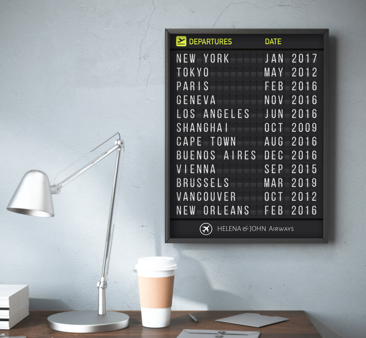 Printed Personalized Airport Flight Departure Board (with Bold Letters)