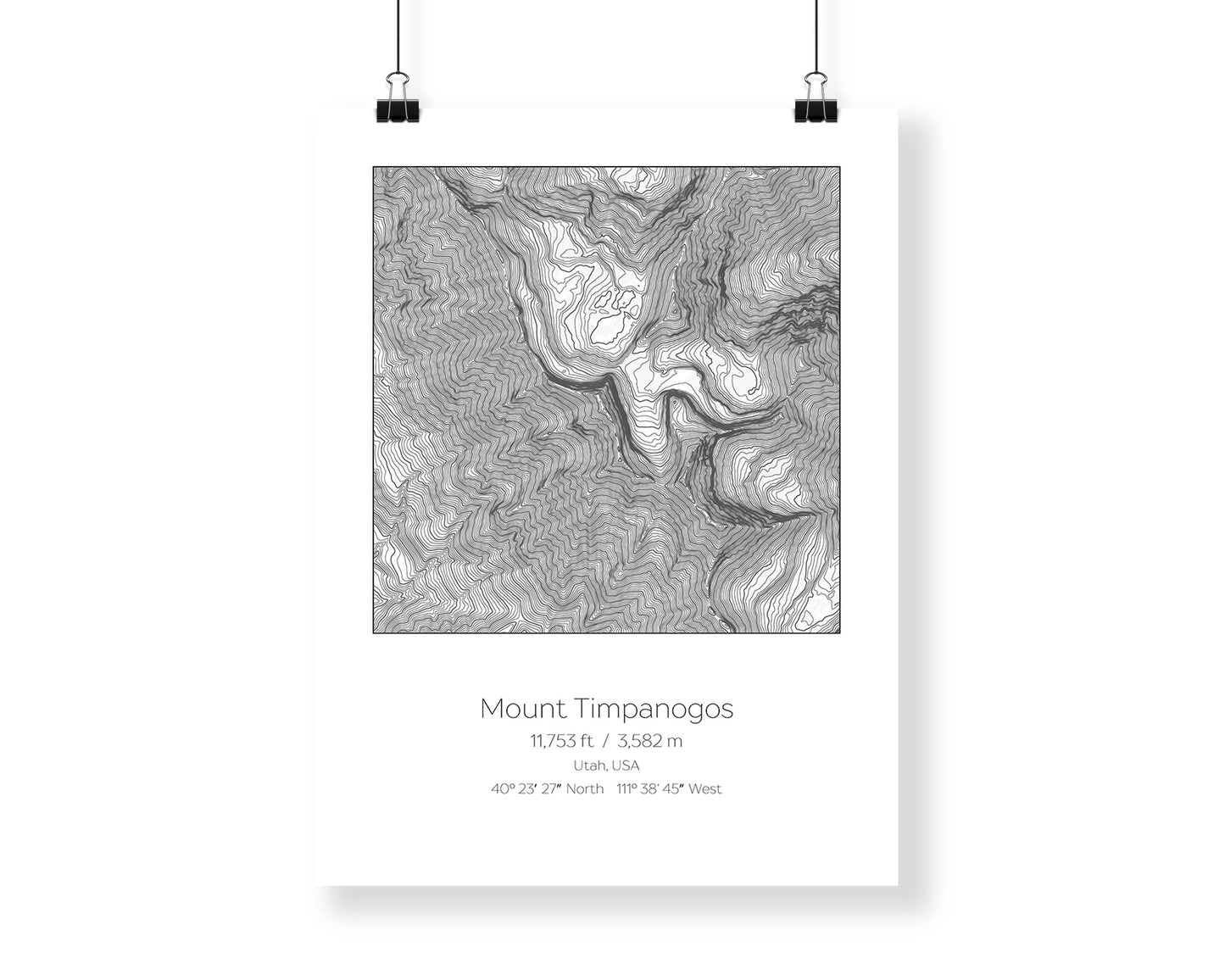 Mt Timpanogos, Utah, Topography Elevation Print Wall Art