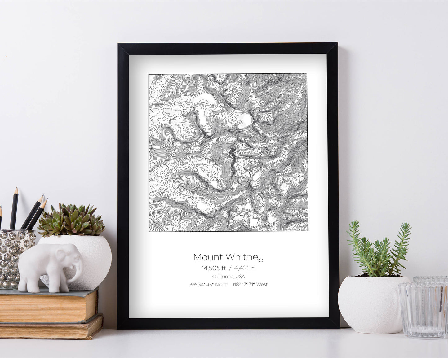 Mount Whitney, California Topography Elevation Print Wall Art