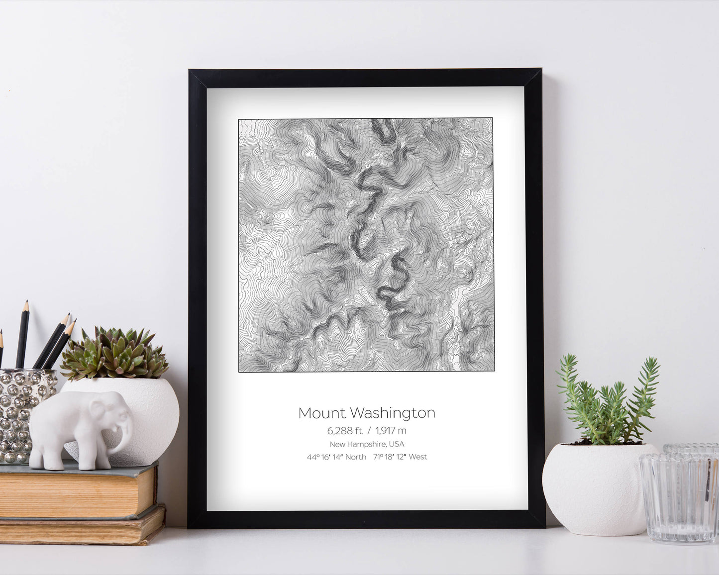 Mount Washington, New Hampshire Topography Elevation Print Wall Art