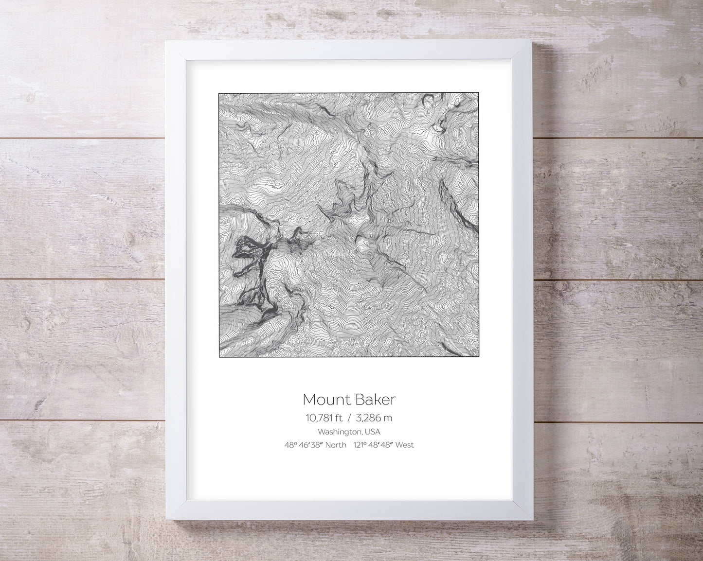 Mount Baker, Washington Topography Elevation Print Wall Art