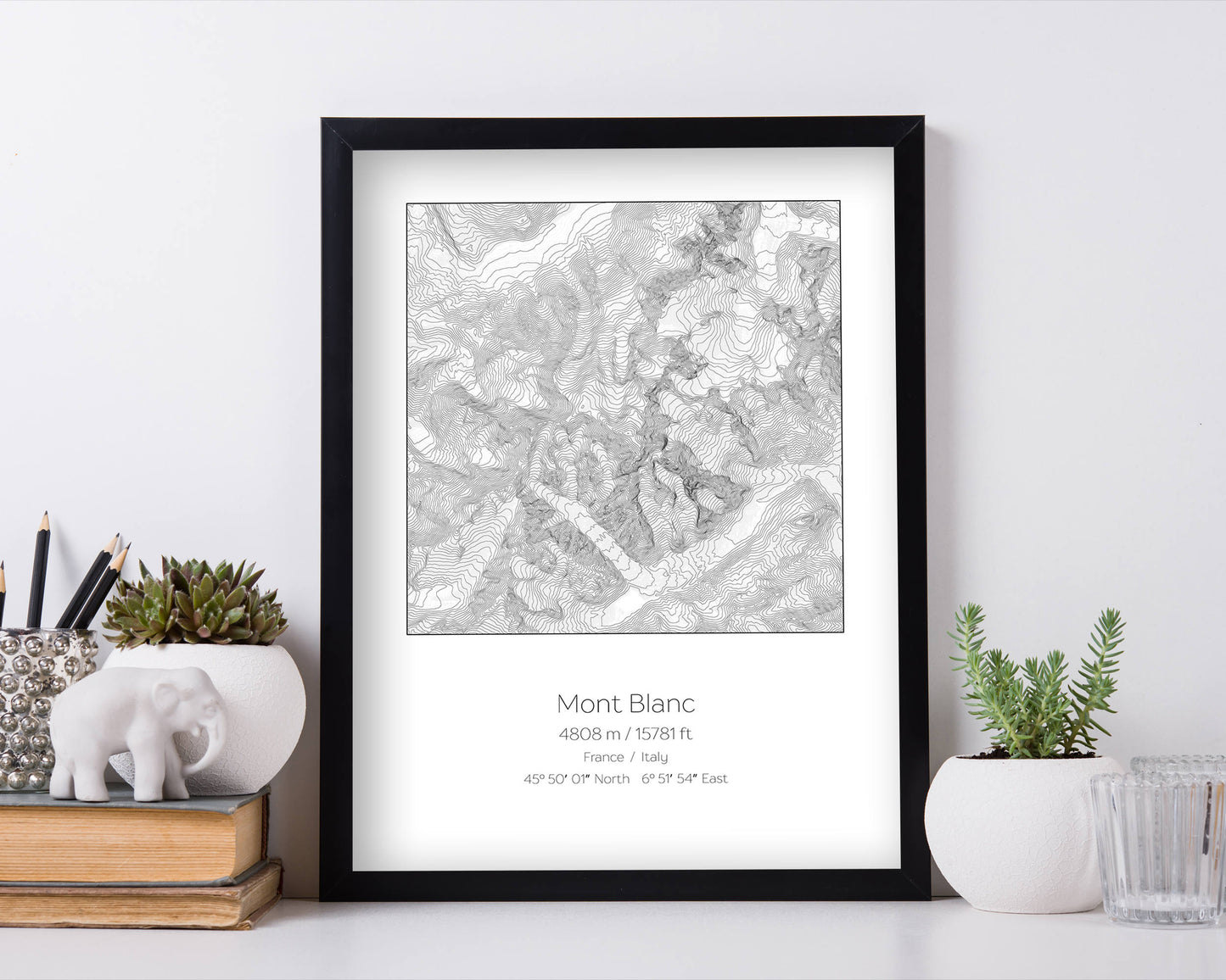 Mont Blanc, France Italy Topography Elevation Print Wall Art