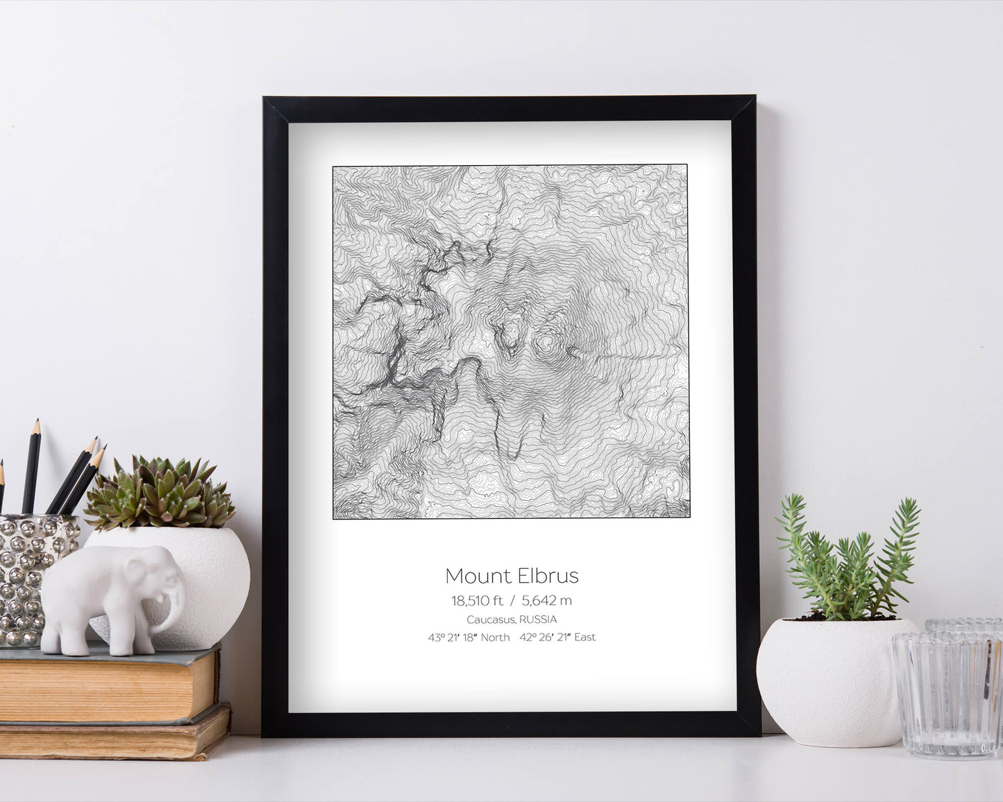 Mount Elbrus, Russia Topography Elevation Print Wall Art