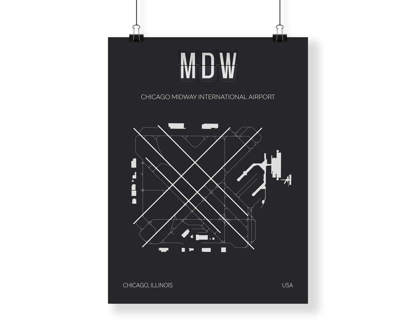 MDW Midway Chicago Airport Map Wall Art