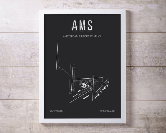 AMS Amsterdam Schiphol Airport Print Map Wall Art