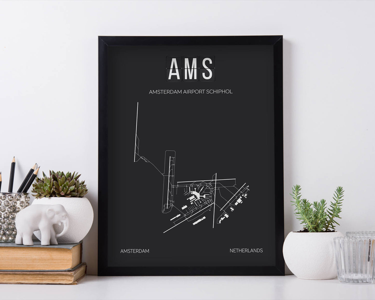 AMS Amsterdam Schiphol Airport Print Map Wall Art