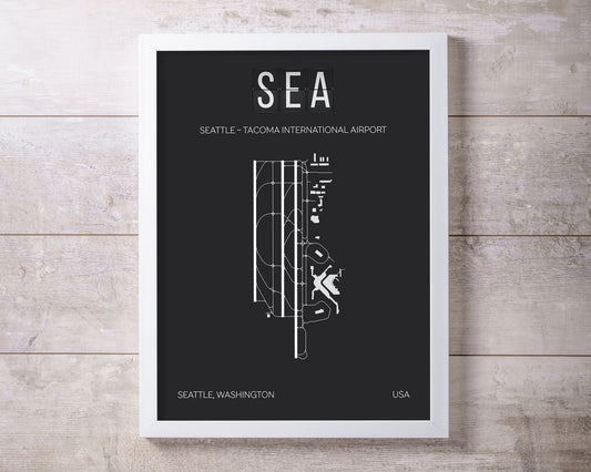 SEA Seattle Tacoma SEATAC Airport Print Map Wall Art