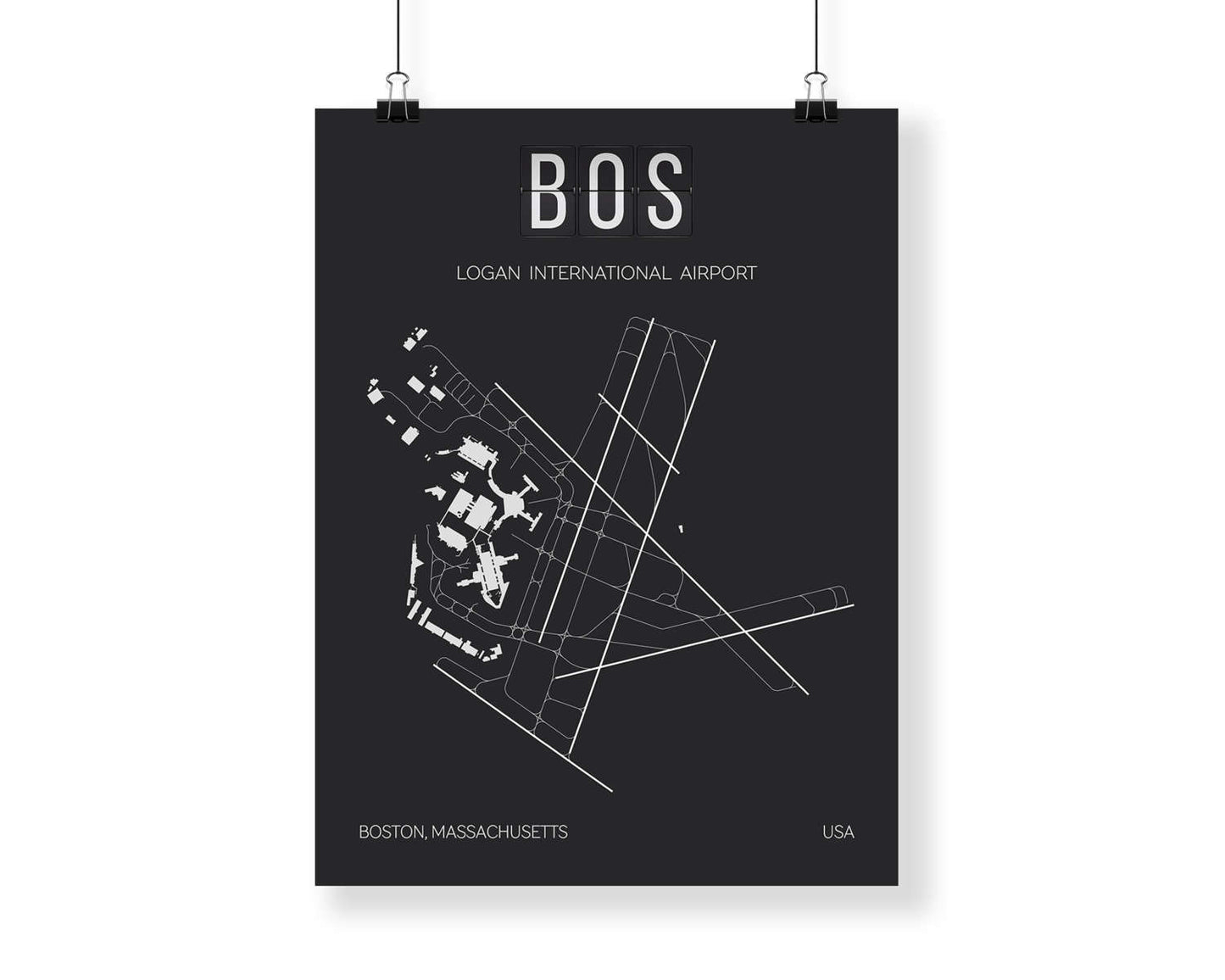 BOS Boston Logan International Airport Print Map Wall Art