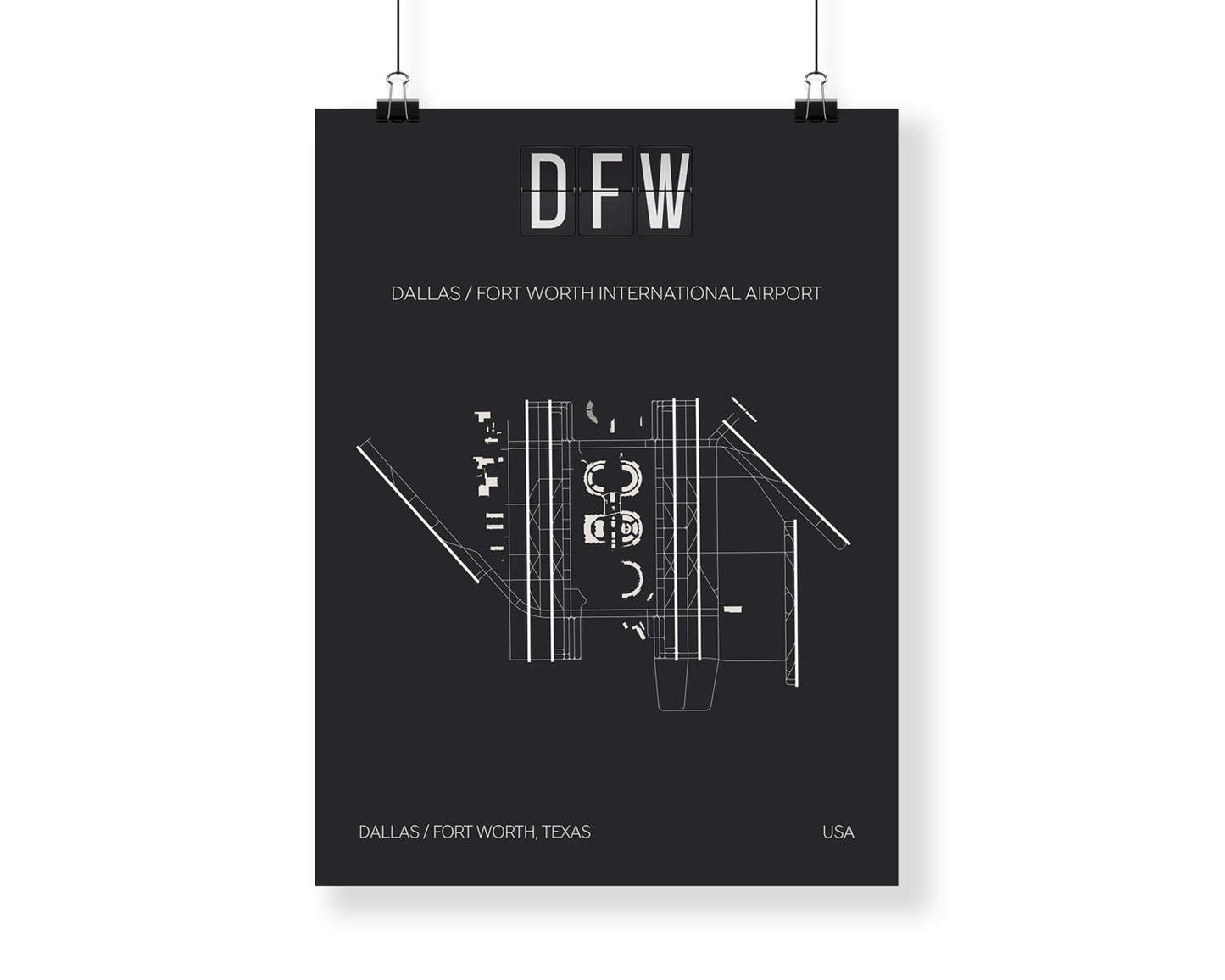 DFW Dallas Fort Worth International Airport Print Map Wall Art