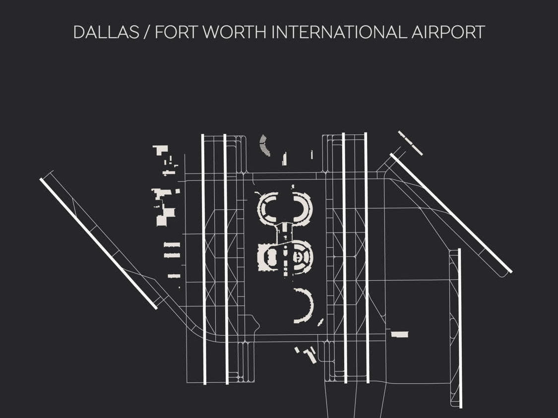 DFW Dallas Fort Worth International Airport Print Map Wall Art