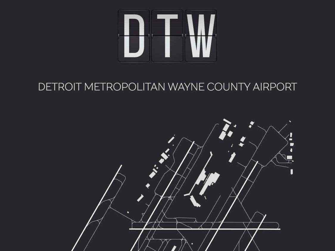 DTW Detroit MetropolitanAirport Print Map Wall Art
