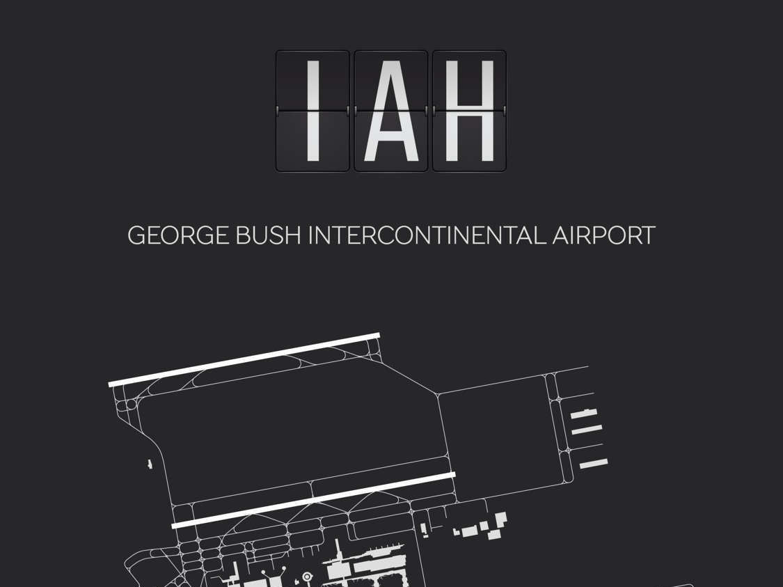 IAH Houston George Bush International Airport Print Map Wall Art