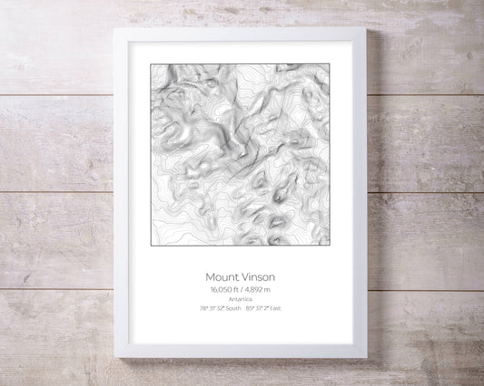 Mt Vinson, Antartica Topography Elevation Print Wall Art