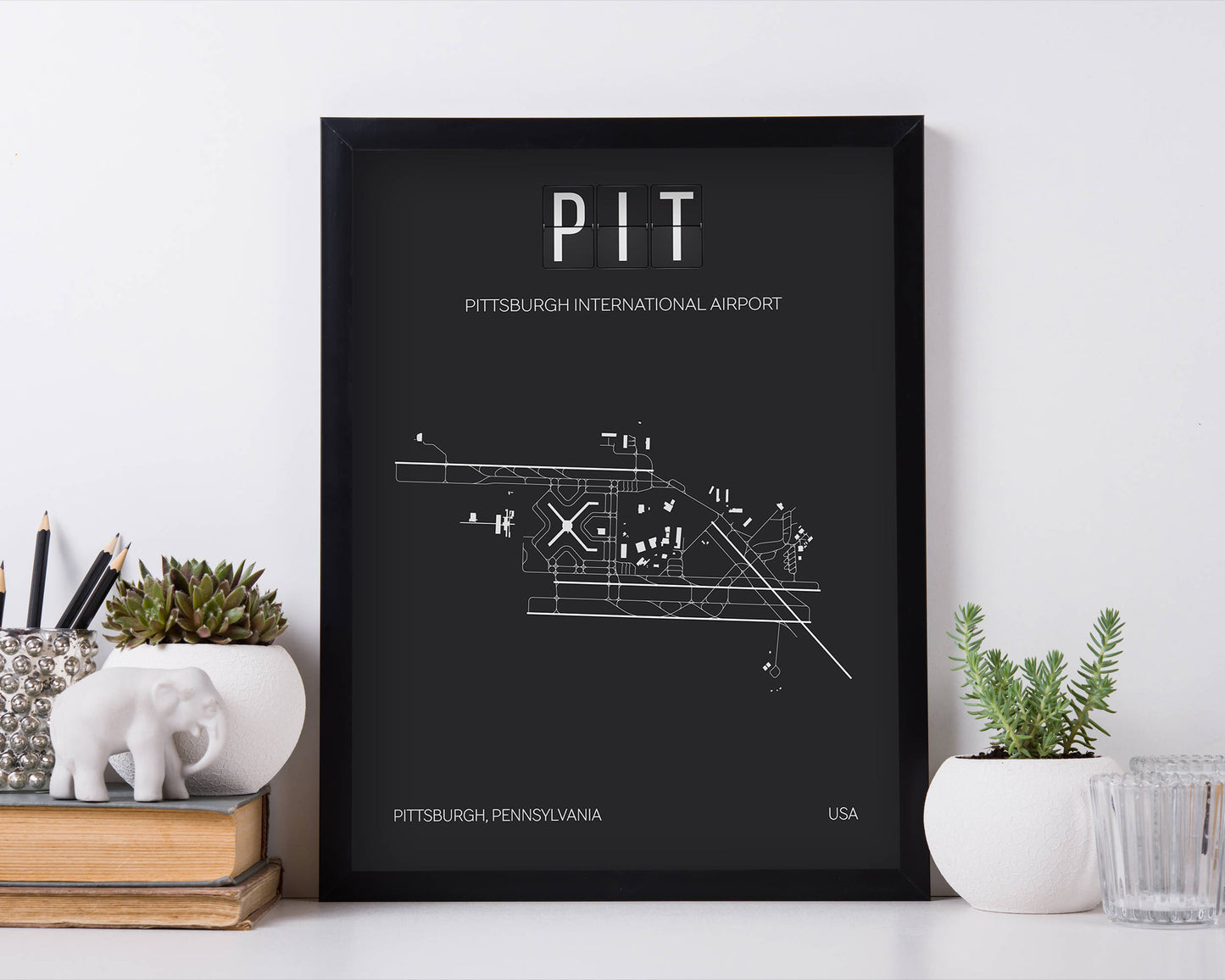 PIT Pittsburgh International Airport Print Map Wall Art