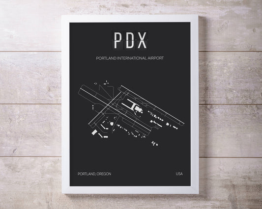 PDX Portland (Oregon) International Airport Print Map Wall Art