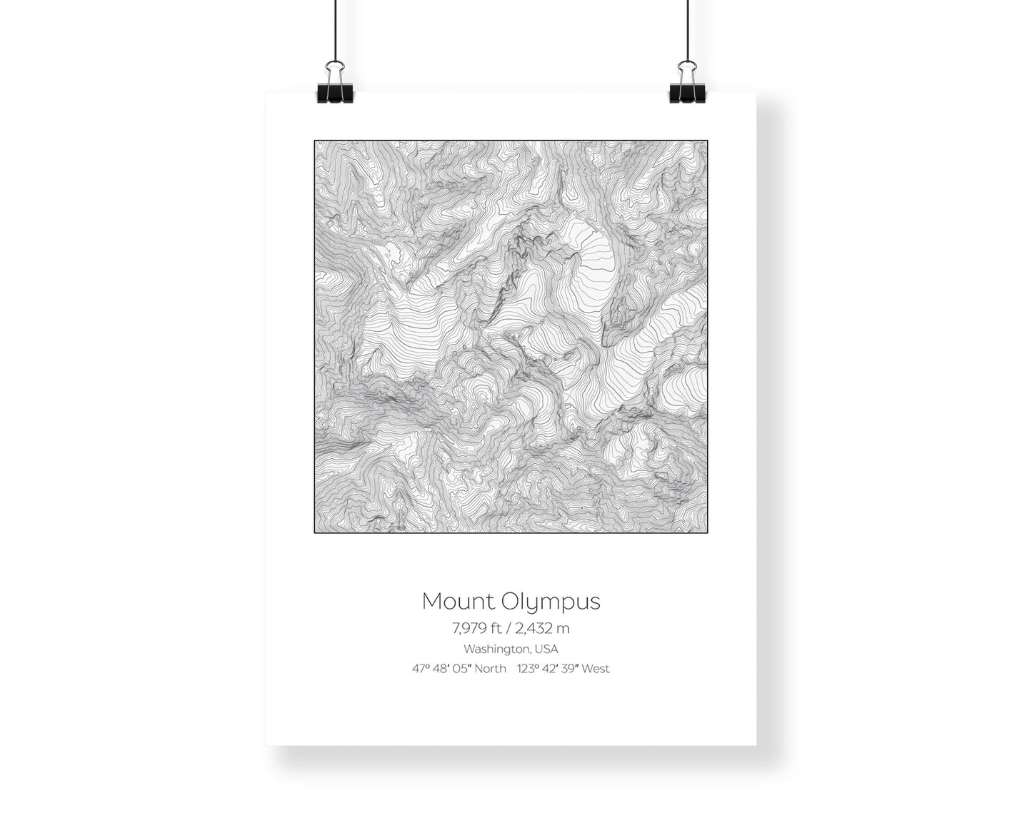 Mt Olympus, Washington USA Olympic National Park Topography Elevation Print Wall Art
