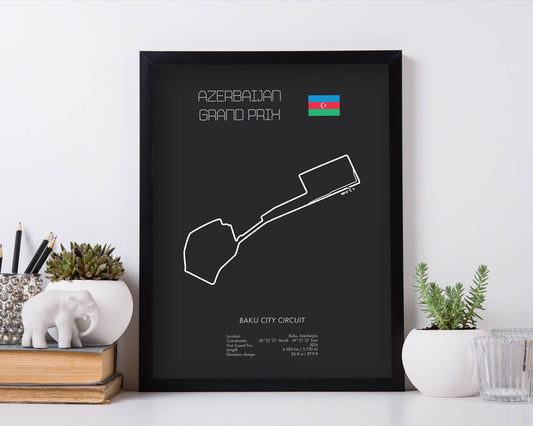 Formula One Azerbaijan Grand Prix Baku Racing Map Wall Art Print