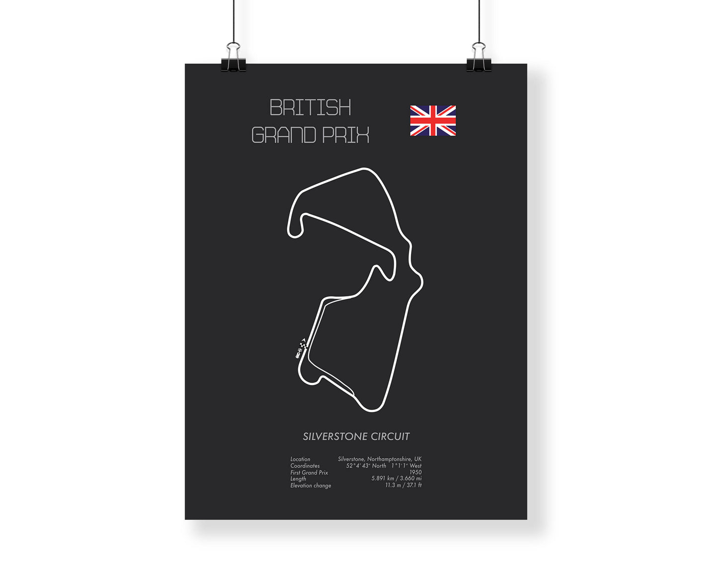 Formula One UK Grand Prix Silverstone Racing Map Wall Art Print