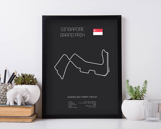 Formula One Singapore Grand Prix at Marina Bay Racing Map Wall Art Print