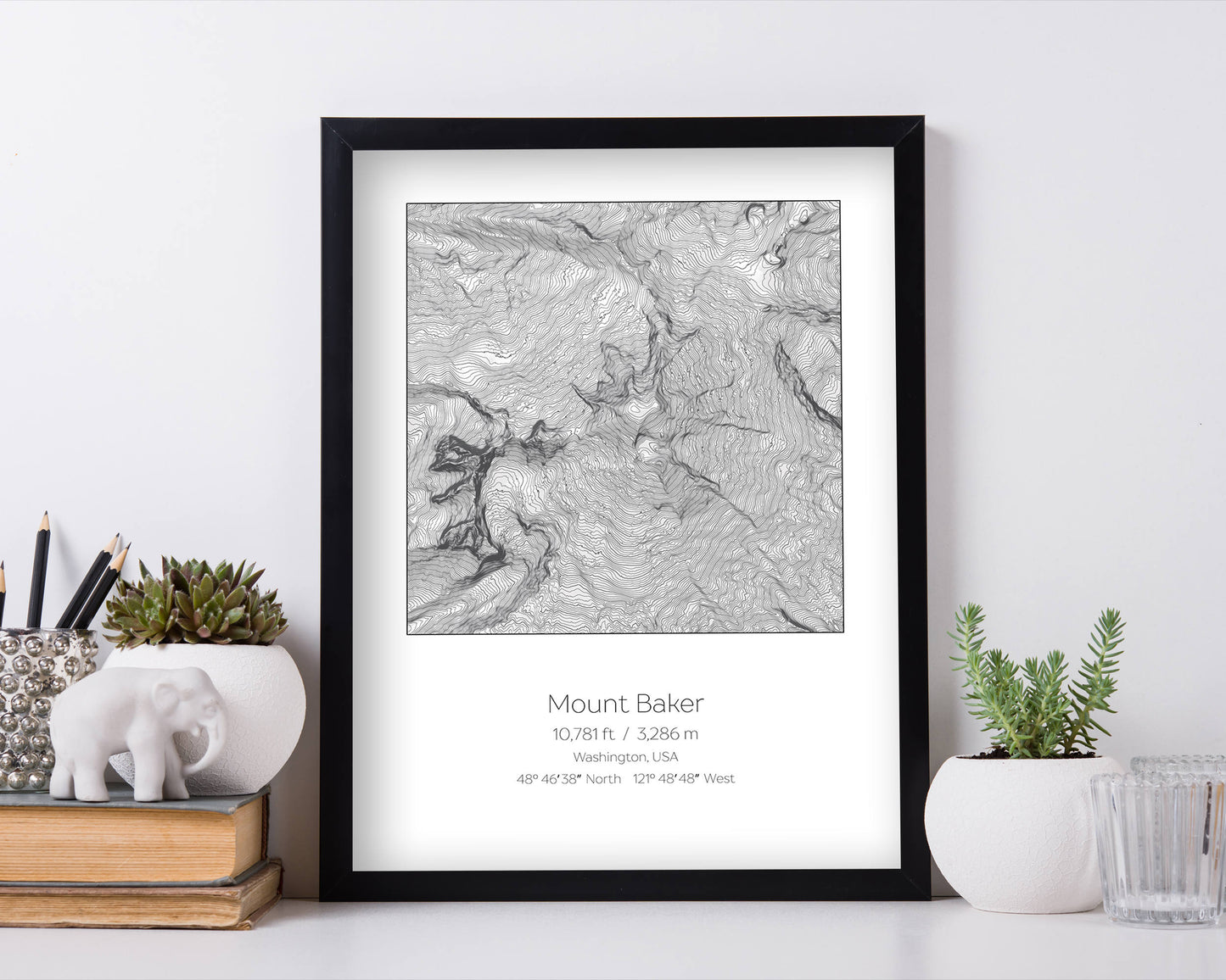 Mount Baker, Washington Topography Elevation Print Wall Art