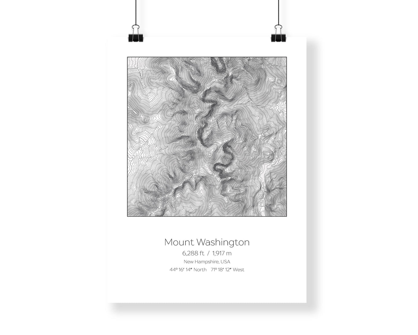 Mount Washington, New Hampshire Topography Elevation Print Wall Art