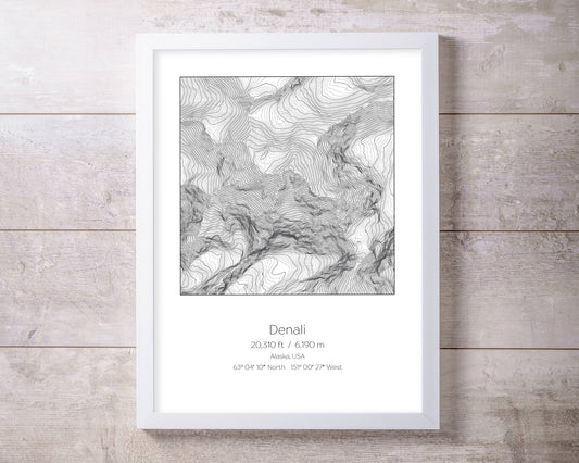 Denali, Alaska Topography Elevation Print Wall Art