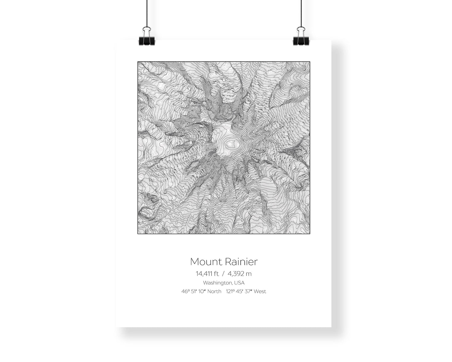 Mt Rainier, Washington, Elevation Topography Print Wall Art