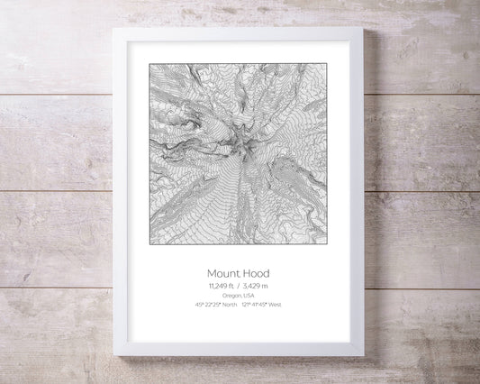 Mount Hood, Oregon Topography Elevation Print Wall Art