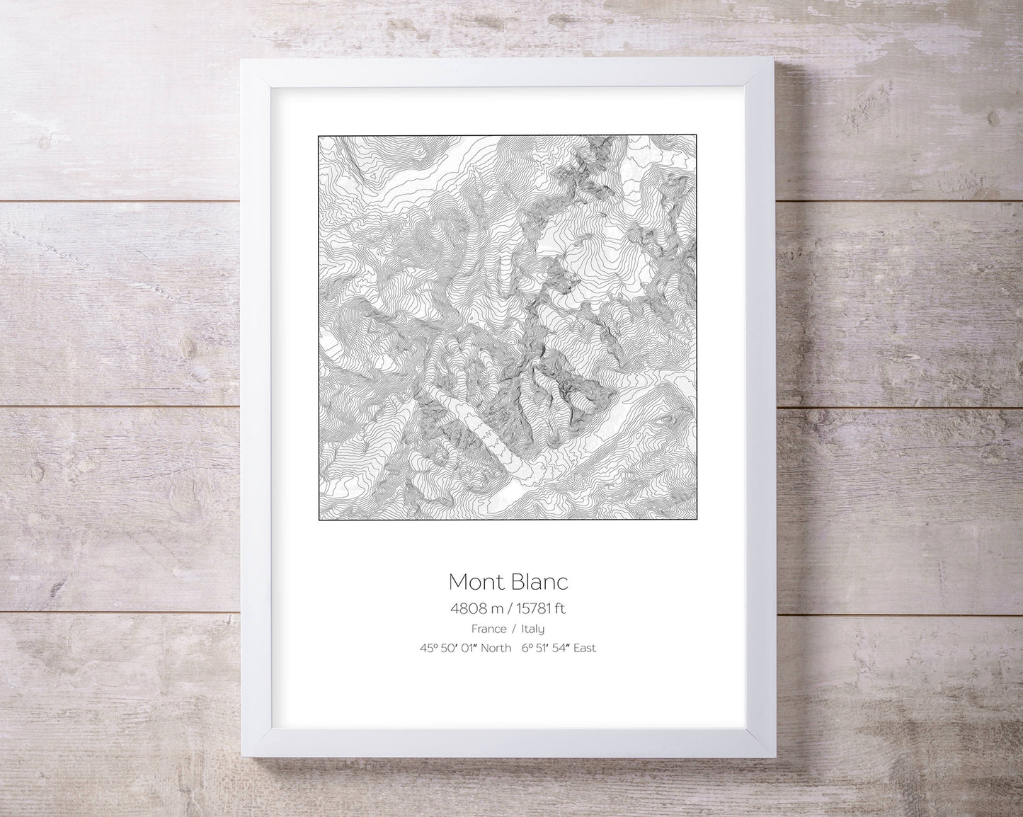 Mont Blanc, France Italy Topography Elevation Print Wall Art