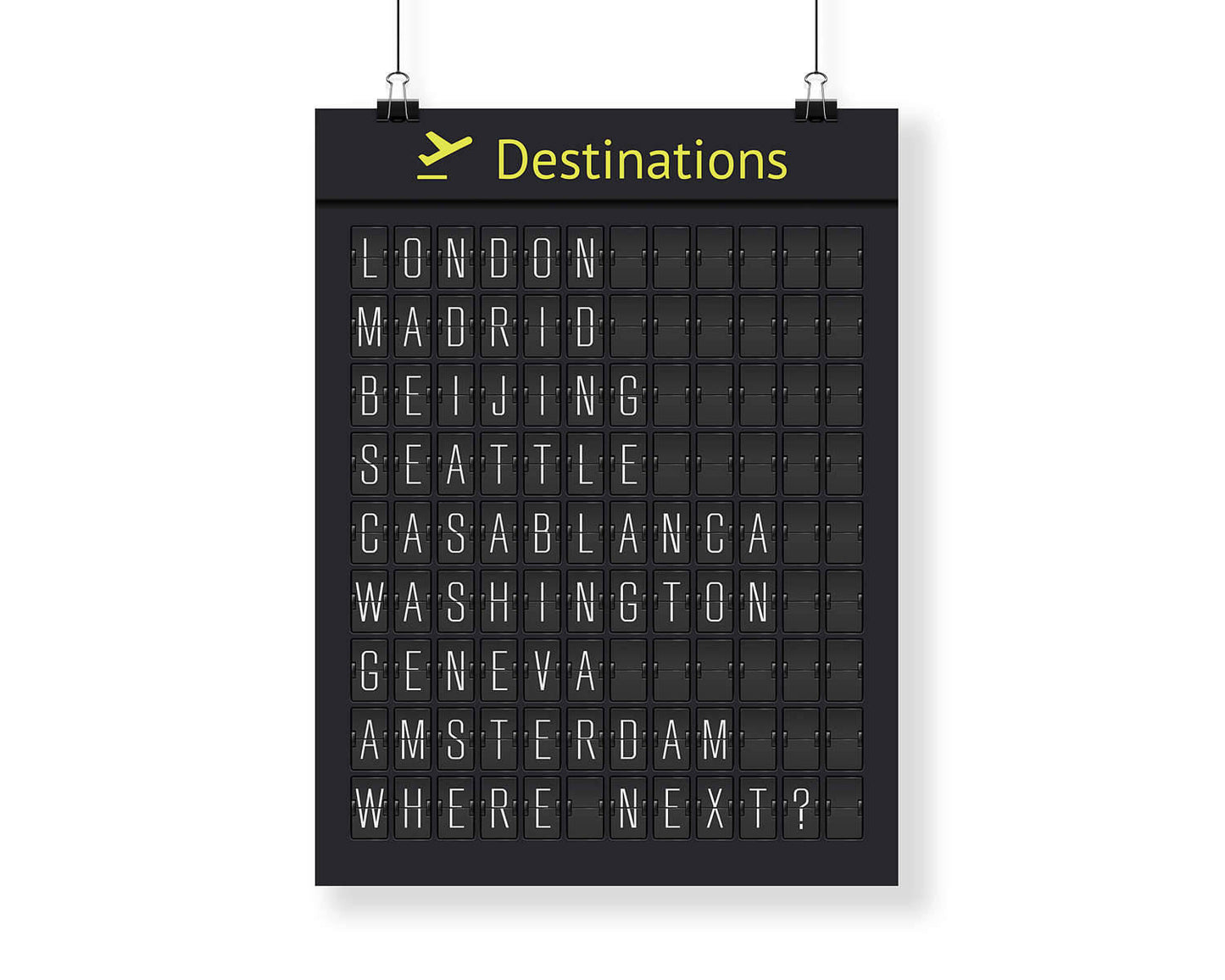 Printed Destinations Airport Board, Personalized For You (with Thin Letters)