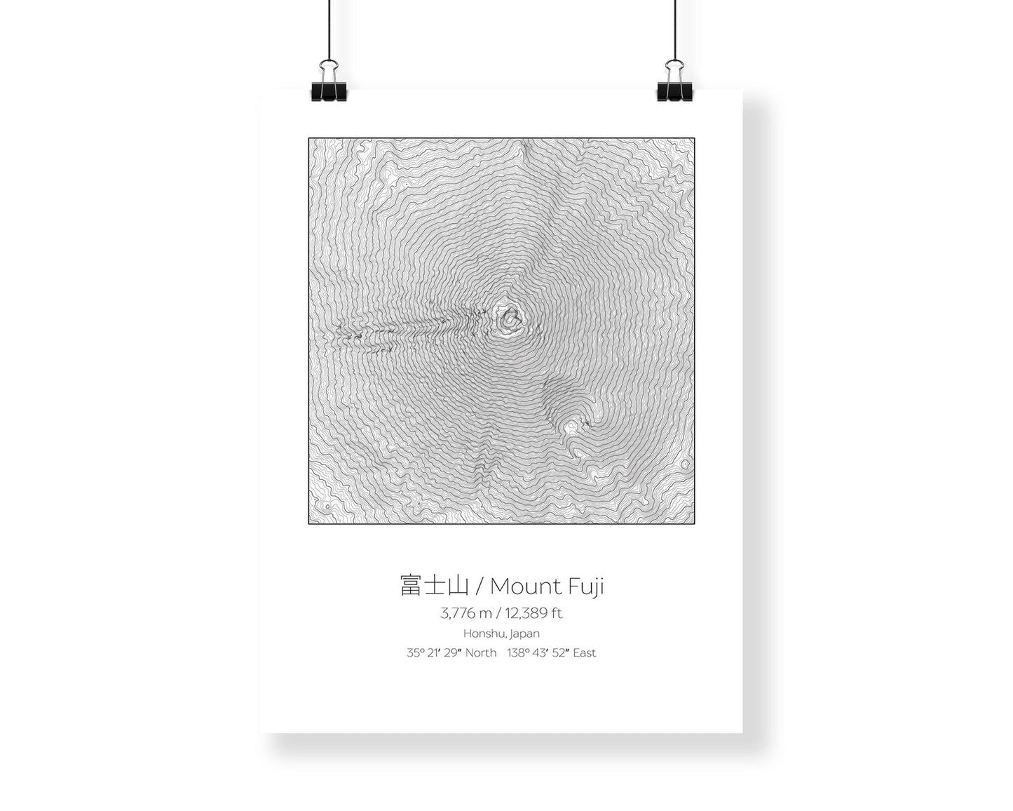 Mt Fuji, Japan Topography Elevation Print Wall Art