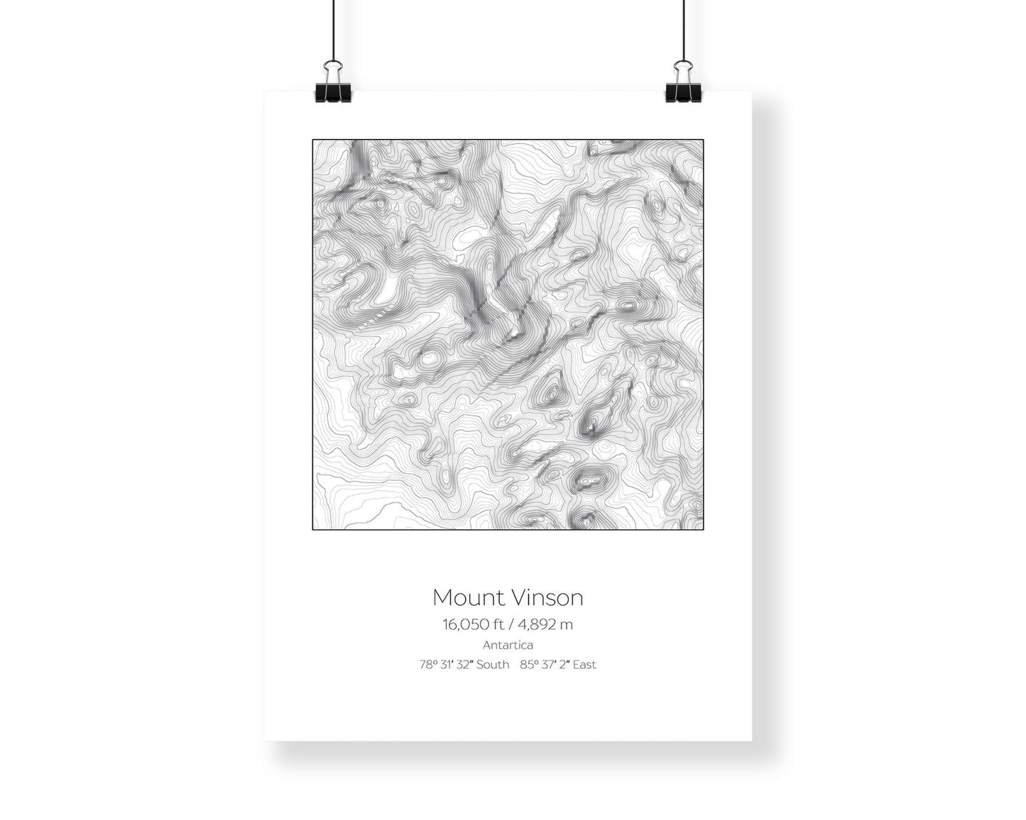 Mt Vinson, Antartica Topography Elevation Print Wall Art