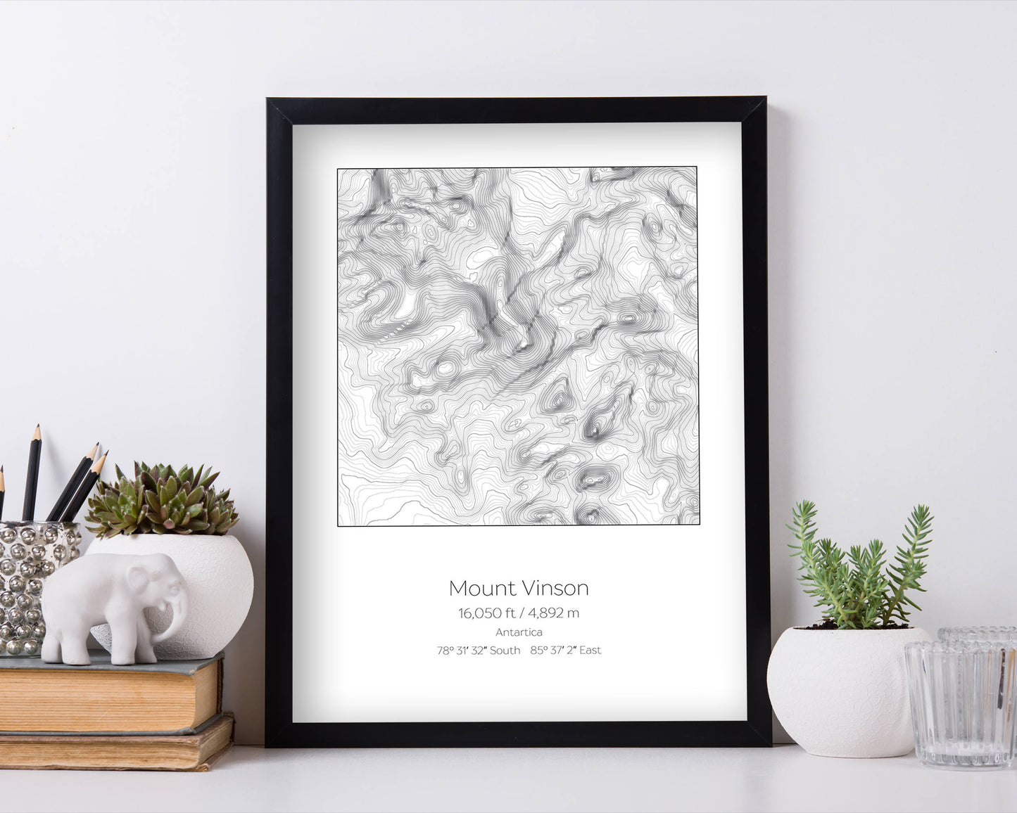Mt Vinson, Antartica Topography Elevation Print Wall Art