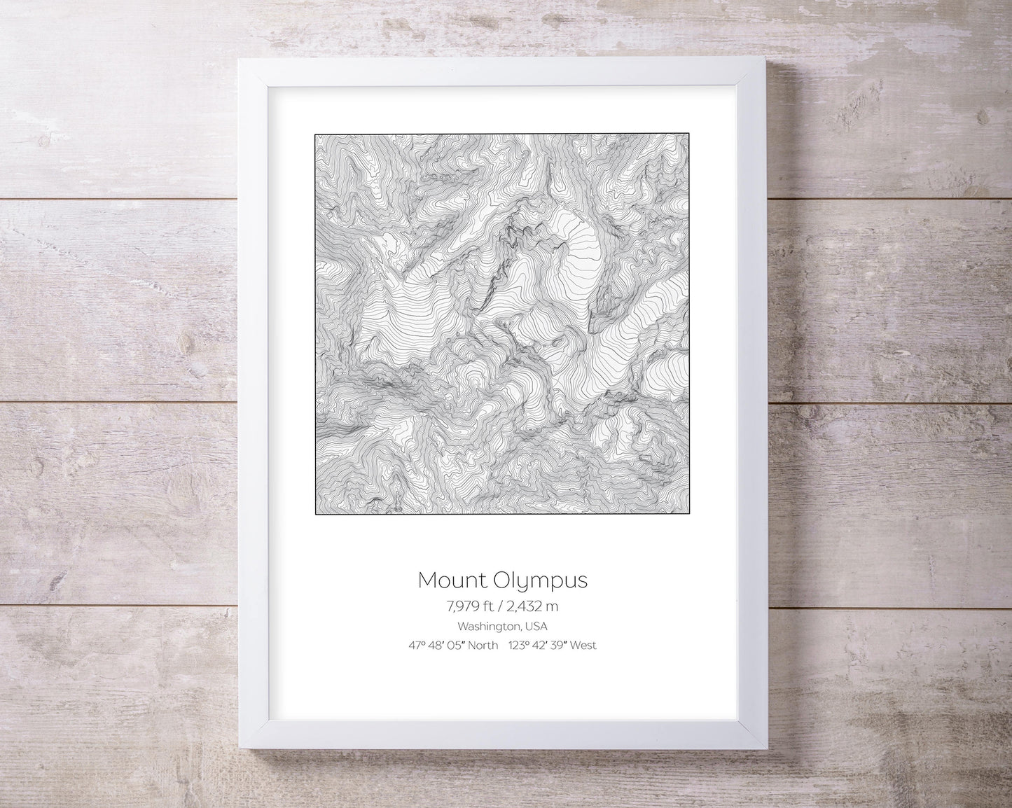 Mt Olympus, Washington USA Olympic National Park Topography Elevation Print Wall Art